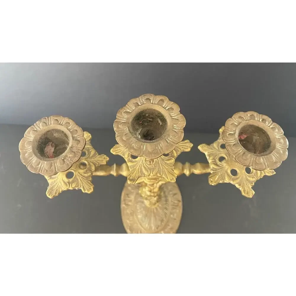 Vintage Brass Figural 3 Arm Candelabra Female Caryatid Greek Goddess Mid Century